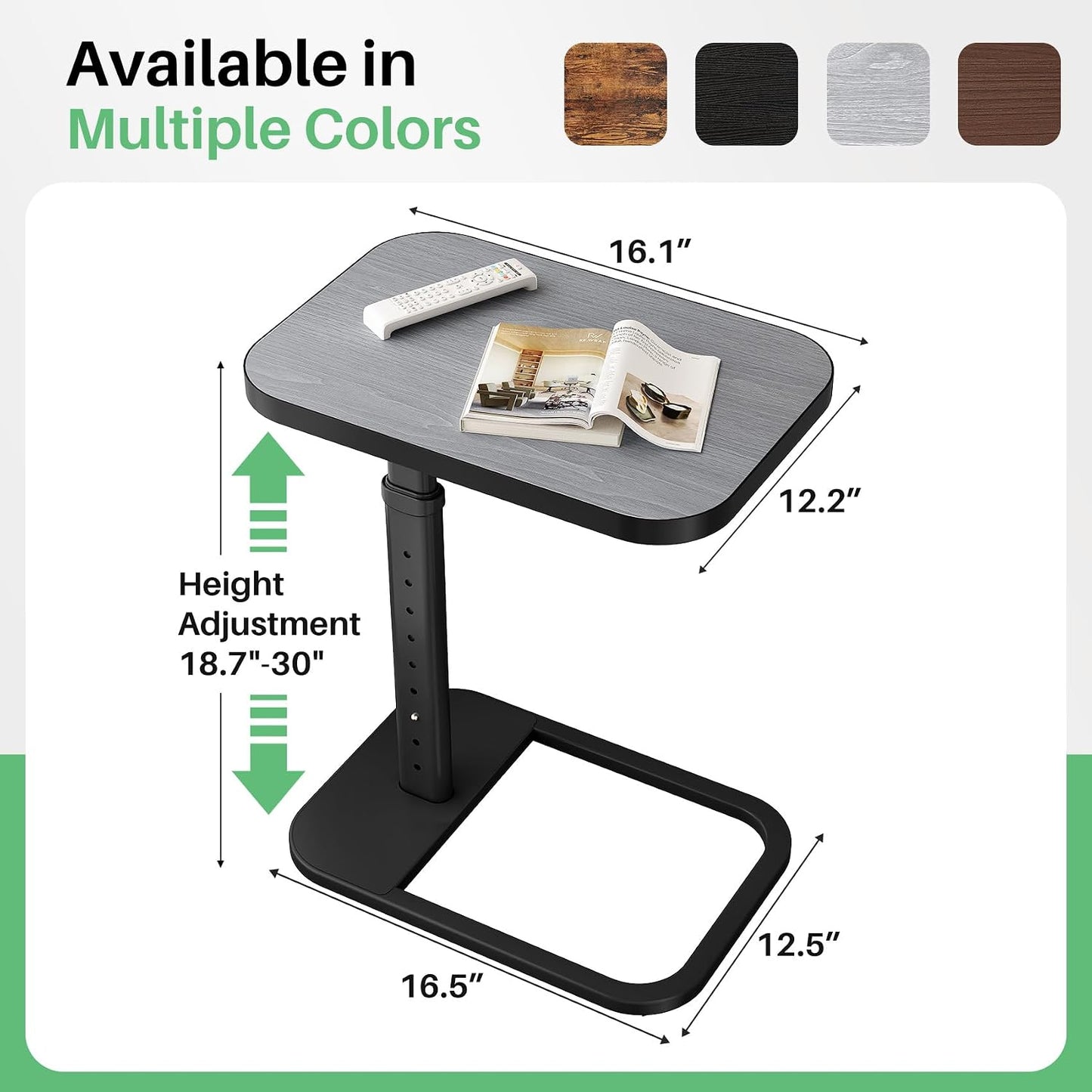 Adjustable Height C-Shaped End Table & Sliding TV Tray Couch Table