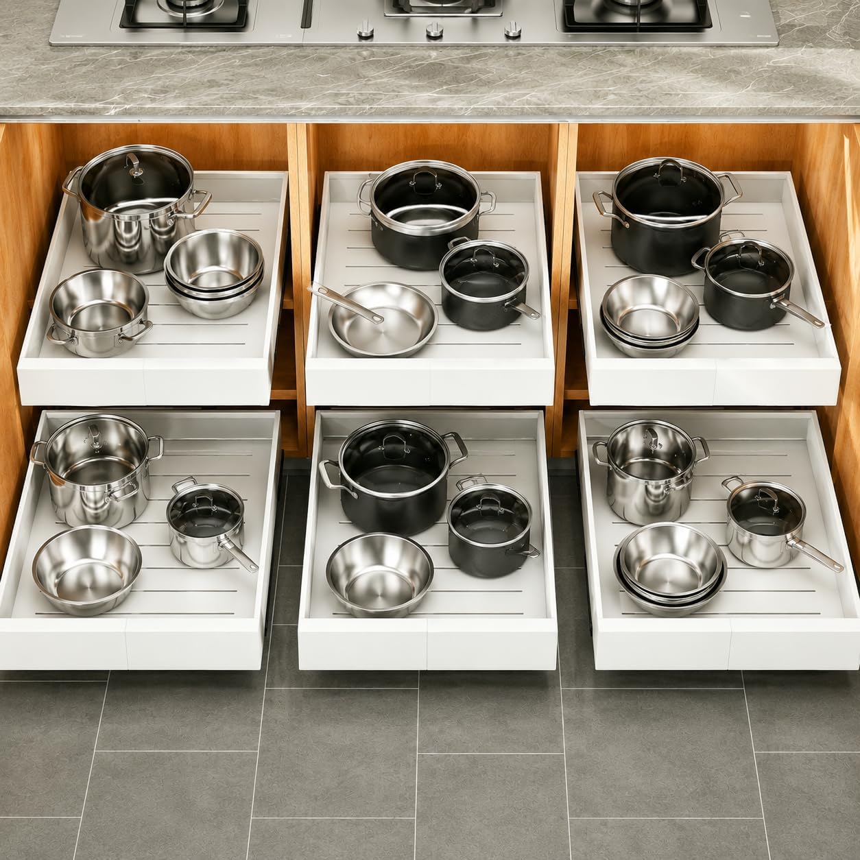 Expandable Stainless Steel Pull Out Cabinet Organizer & Slide Out Drawer