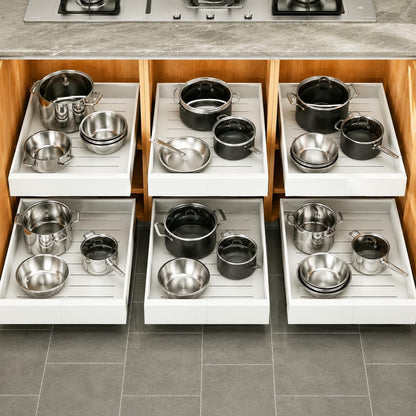Expandable Stainless Steel Pull Out Cabinet Organizer & Slide Out Drawer