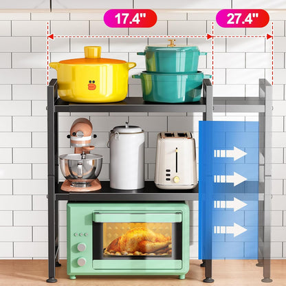 Expandable 2-Tier Microwave Stand & Heavy Duty Countertop Storage Rack