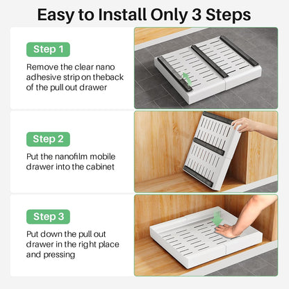 Expandable Stainless Steel Pull Out Cabinet Organizer & Slide Out Drawer