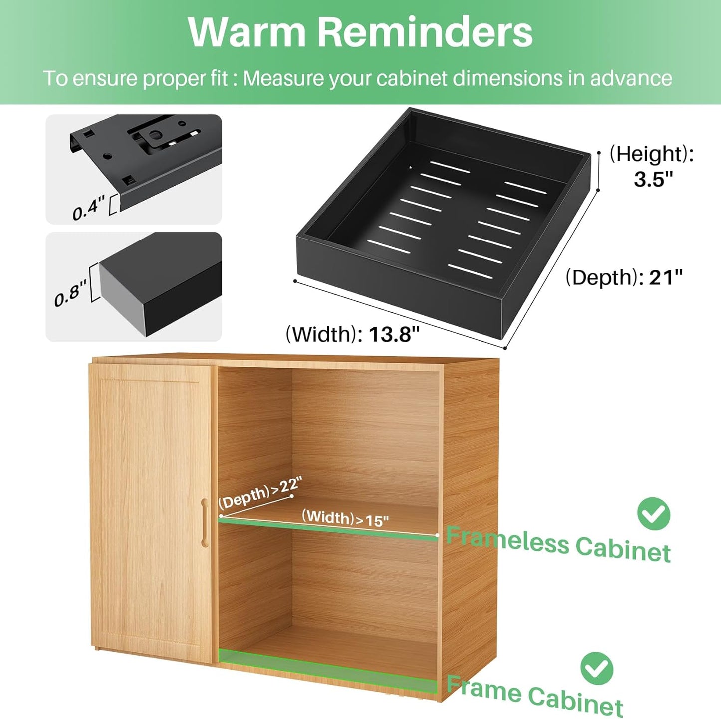 Heavy Duty Full-Extension Slide Out Cabinet Organizer with Nano Adhesive