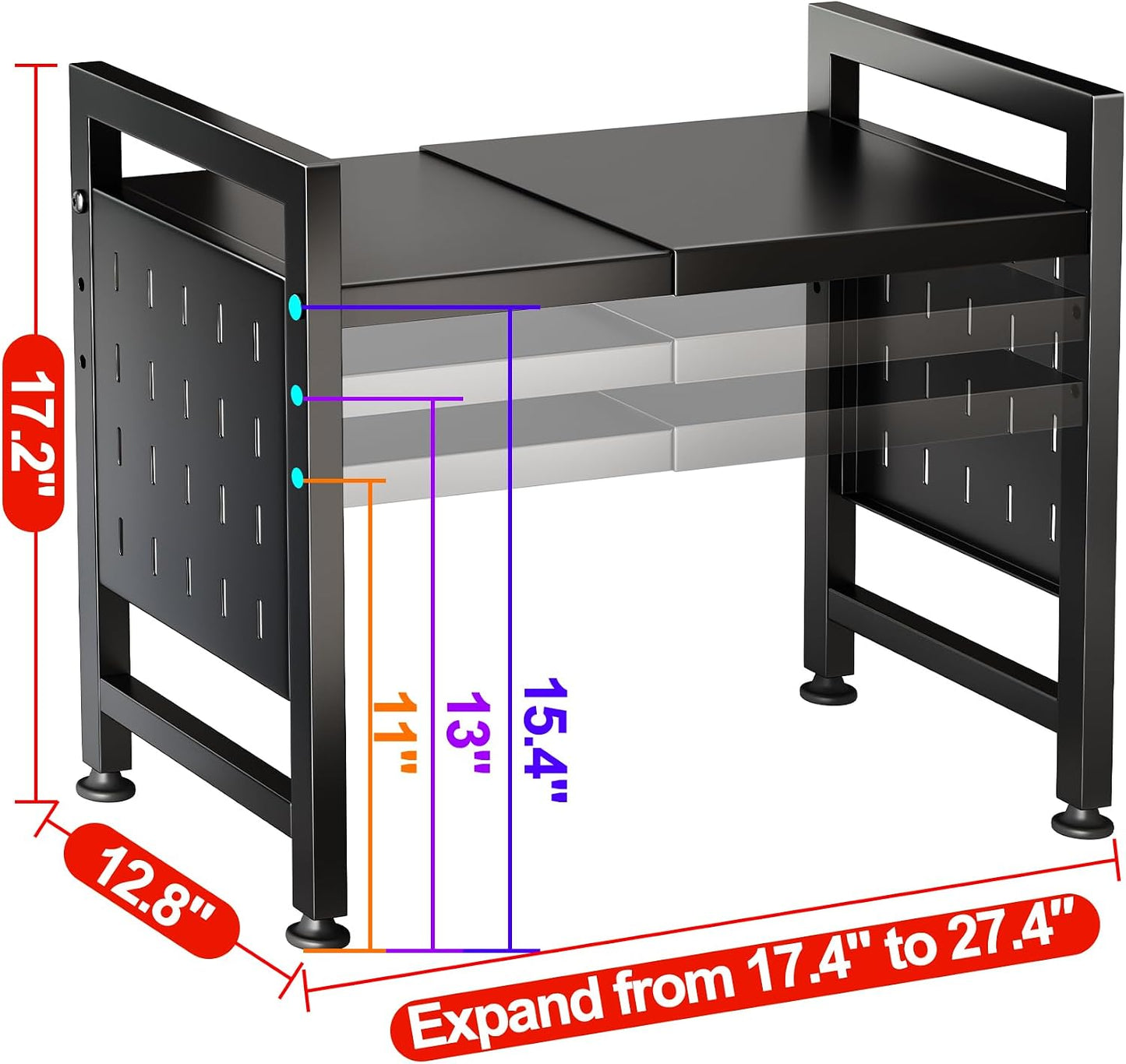 Expandable 2-Tier Microwave Stand & Heavy Duty Countertop Storage Rack