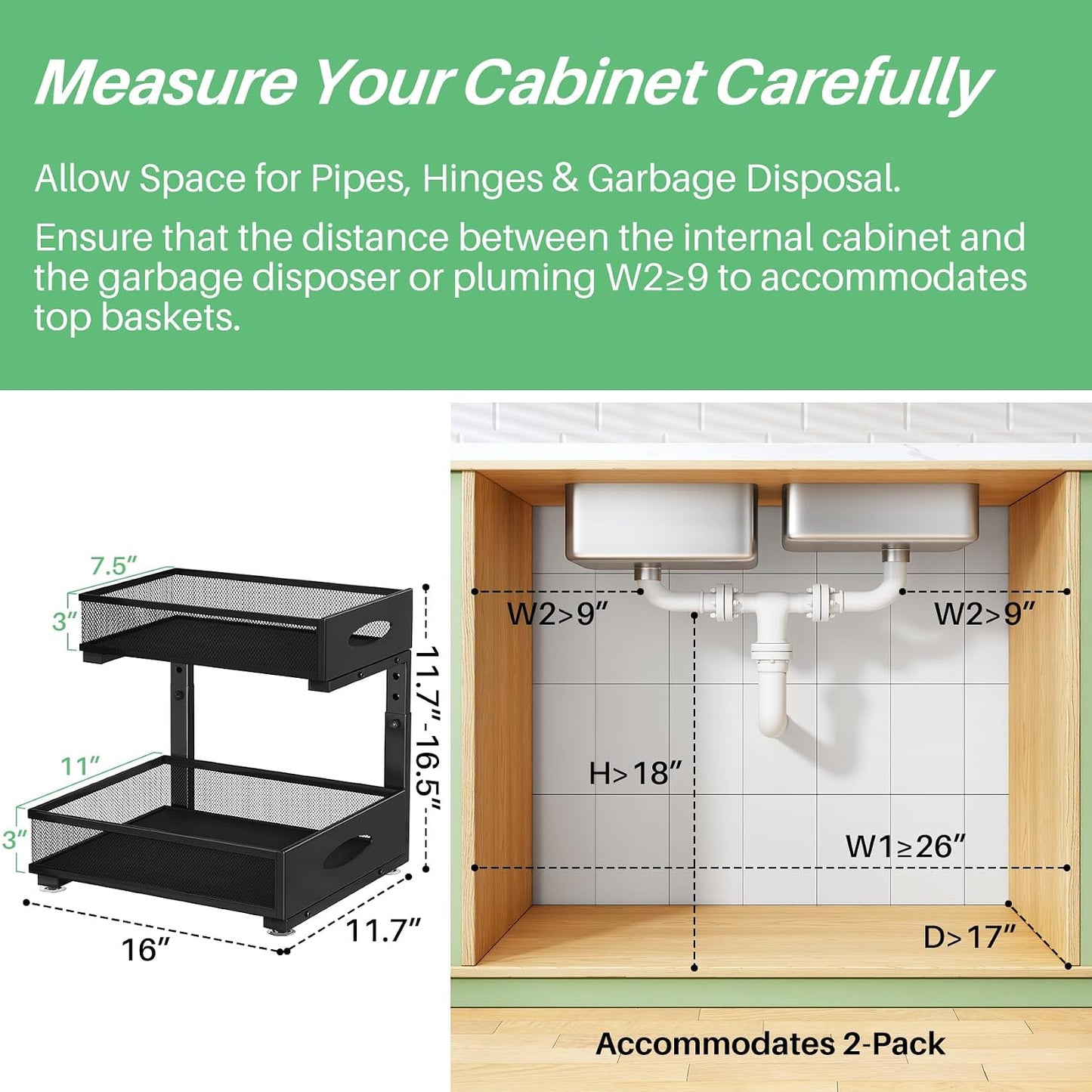 2-Tier L-Shaped Adjustable Height Under Sink Organizer & Cabinet Storage