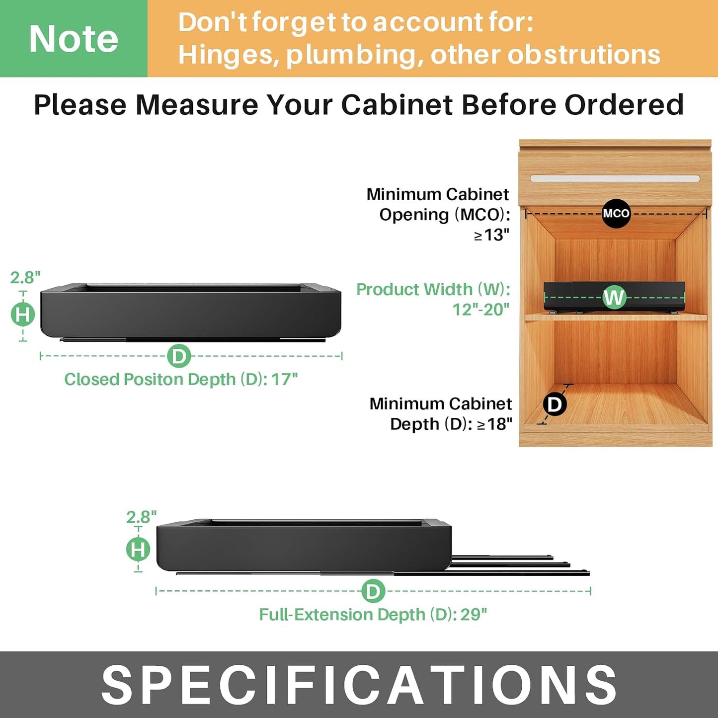 Expandable Stainless Steel Pull Out Cabinet Organizer & Slide Out Drawer