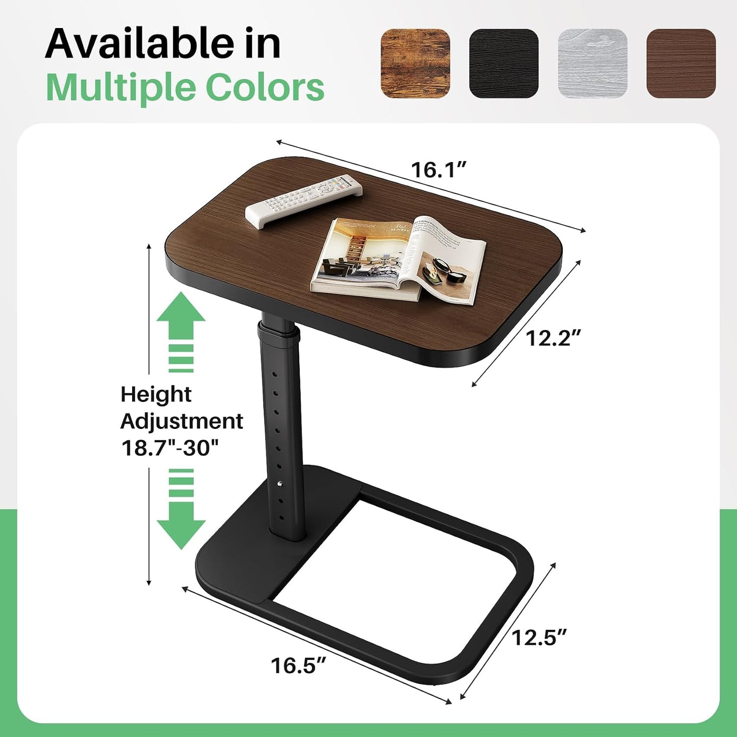 Adjustable Height C-Shaped End Table & Sliding TV Tray Couch Table