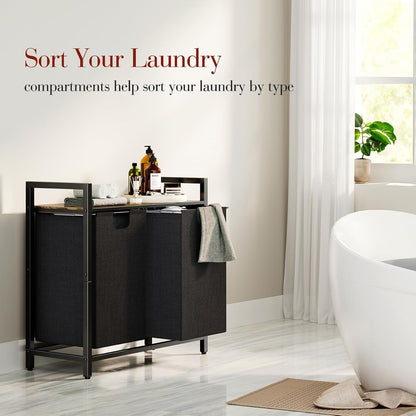 Laundry Hamper Organizer with Storage Shelf & Pull Out Bags