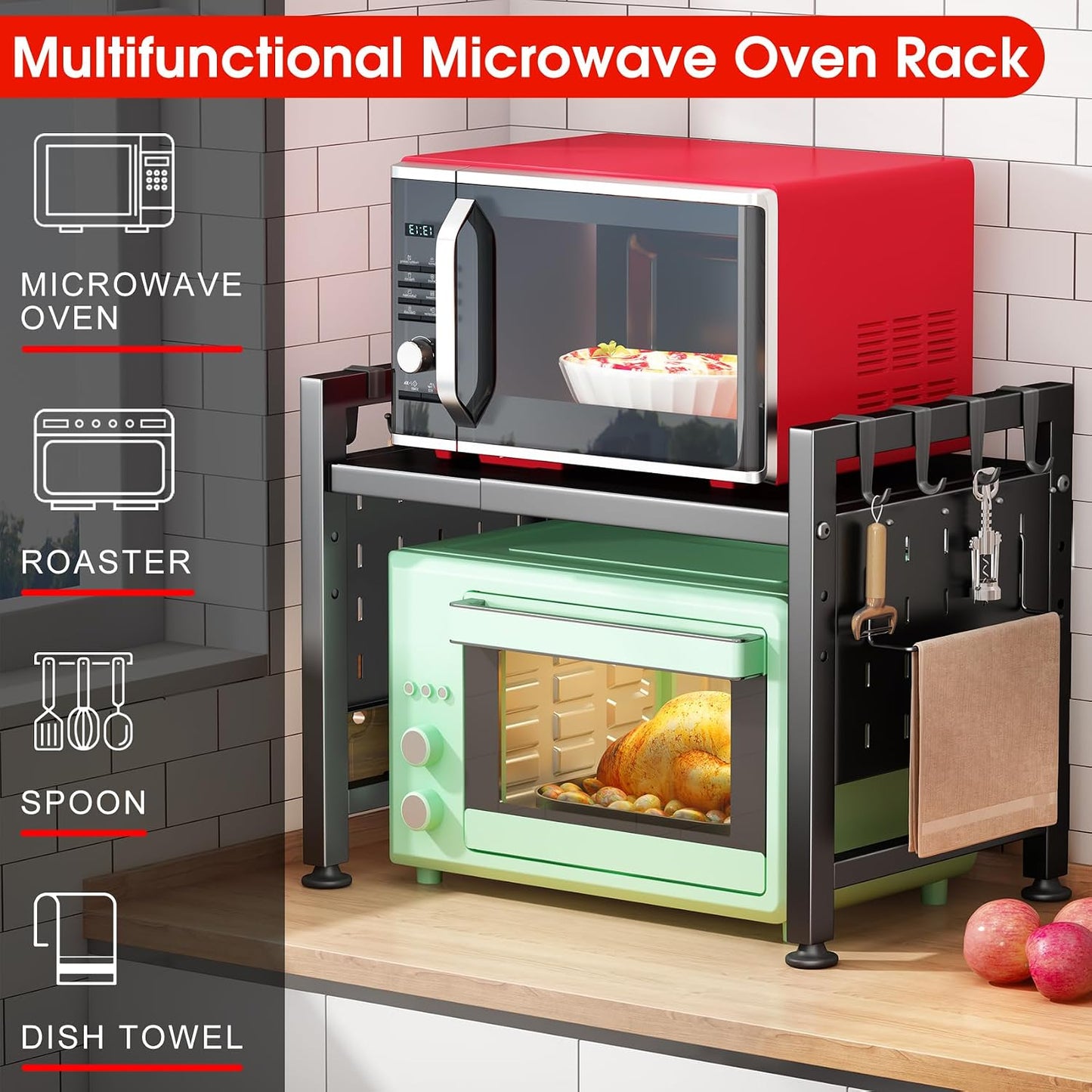 Expandable 2-Tier Microwave Stand & Heavy Duty Countertop Storage Rack