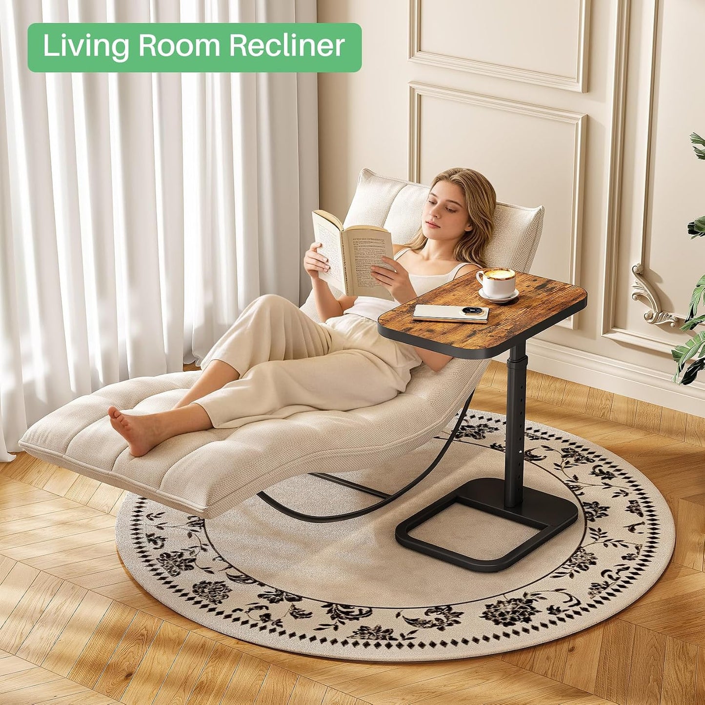 Adjustable Height C-Shaped End Table & Sliding TV Tray Couch Table