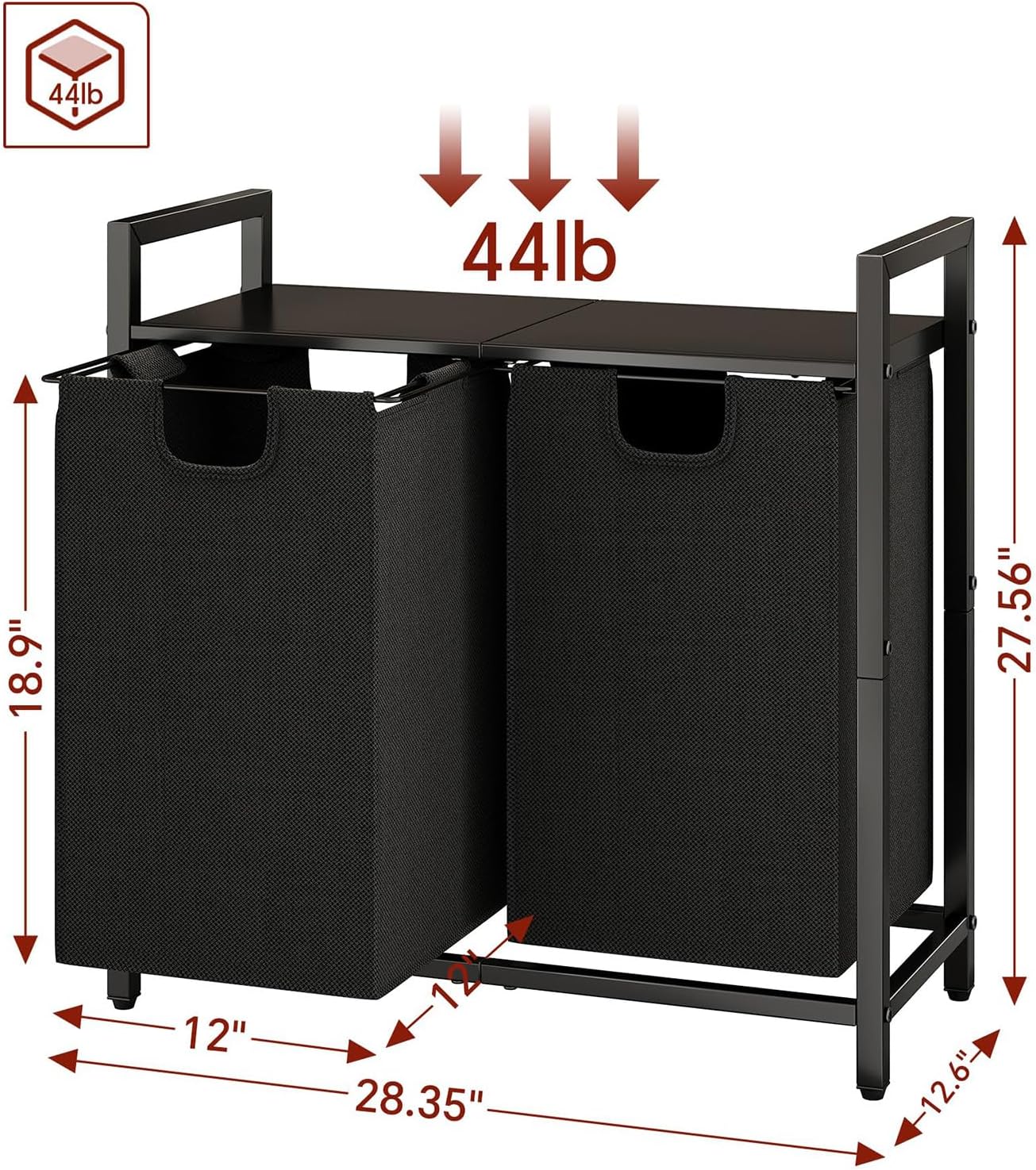 Laundry Hamper Organizer with Storage Shelf & Pull Out Bags