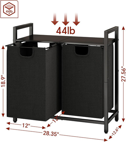Laundry Hamper Organizer with Storage Shelf & Pull Out Bags