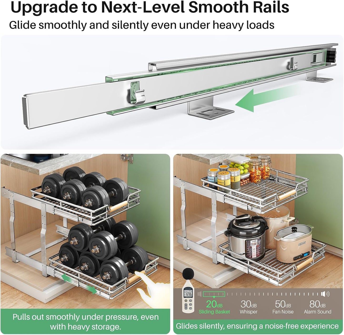 2-Tier Full-Extension Pull Out Cabinet Organizer for Pots and Pans