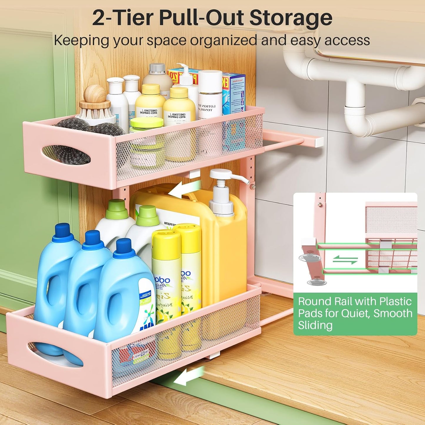 2-Tier Mesh Slide Out Under Sink Organizer & Cabinet Storage