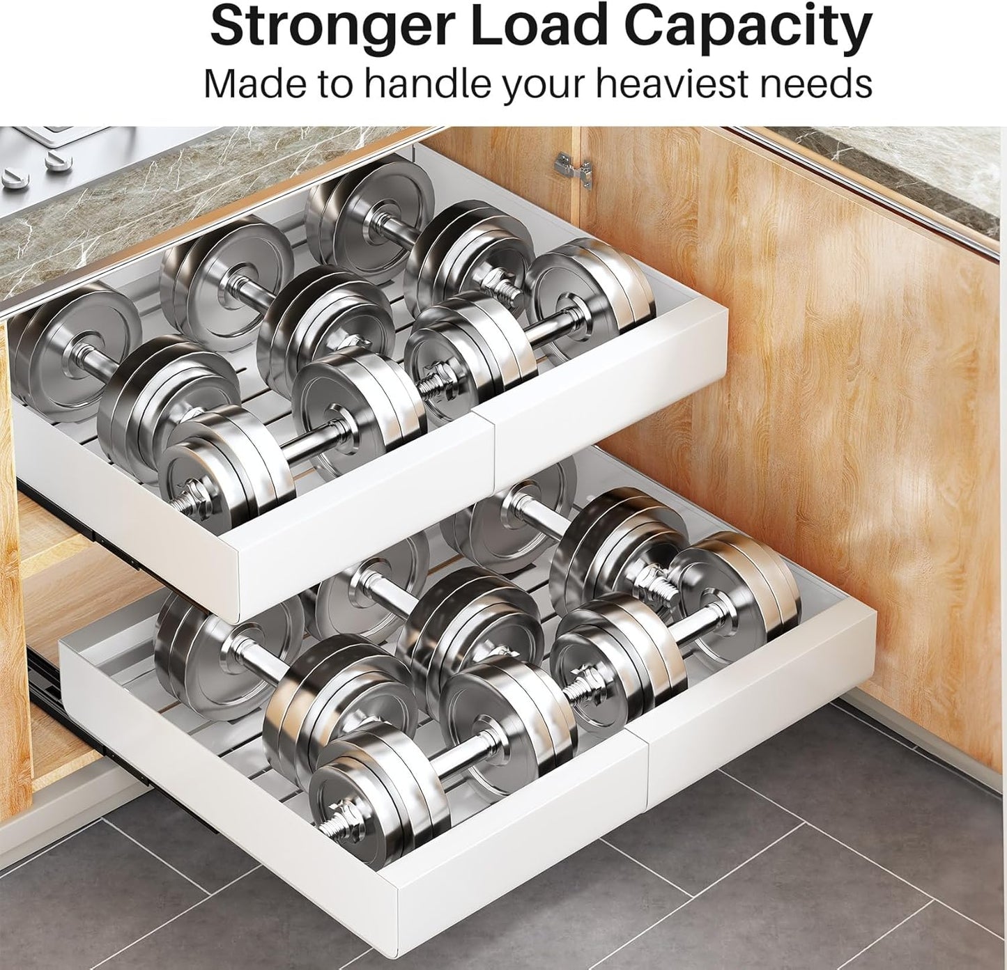 Expandable Stainless Steel Pull Out Cabinet Organizer & Slide Out Drawer