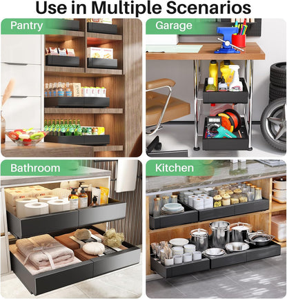 Expandable Stainless Steel Pull Out Cabinet Organizer & Slide Out Drawer