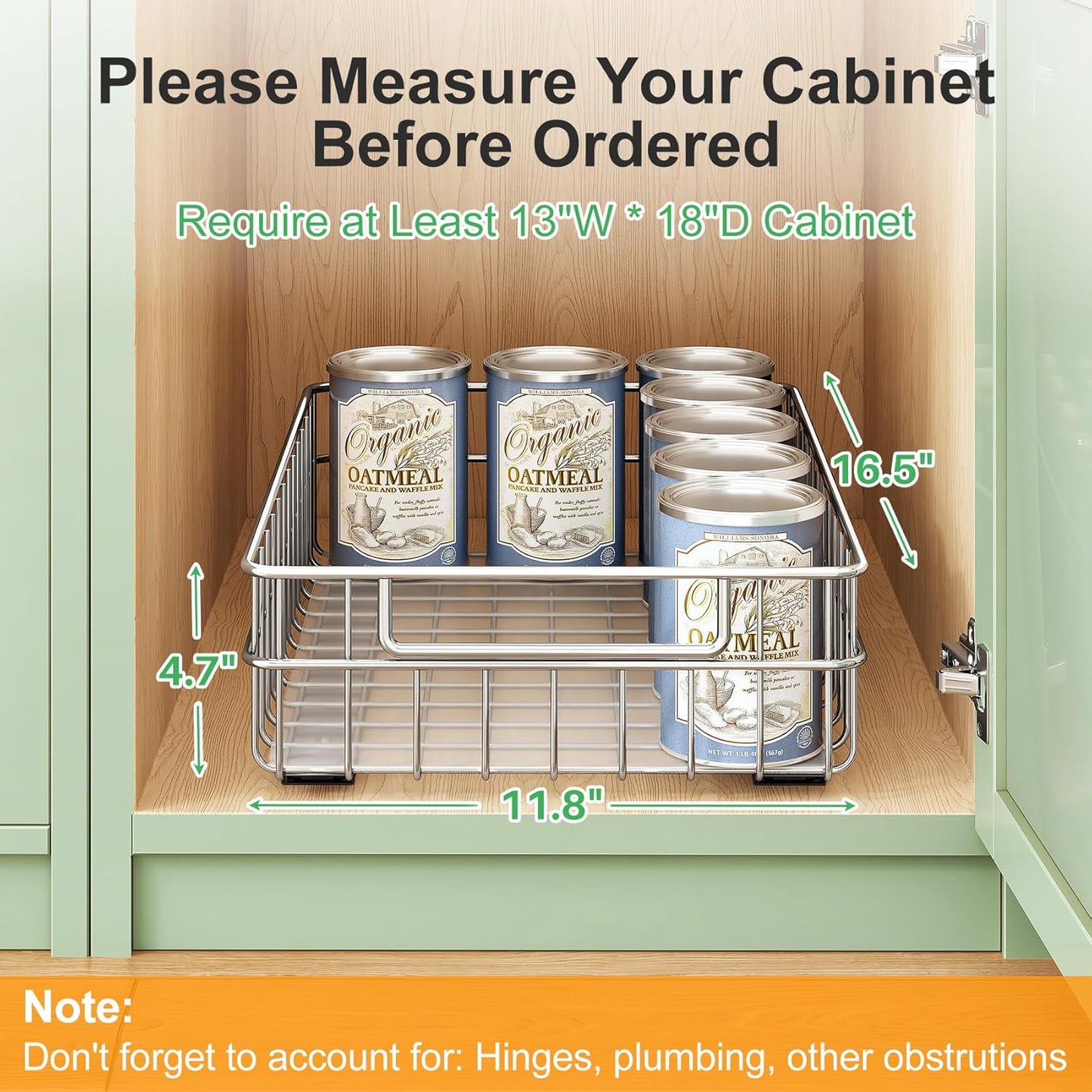 Stainless Steel Slide Out Cabinet Organizer with Silent Full-Extension Drawer