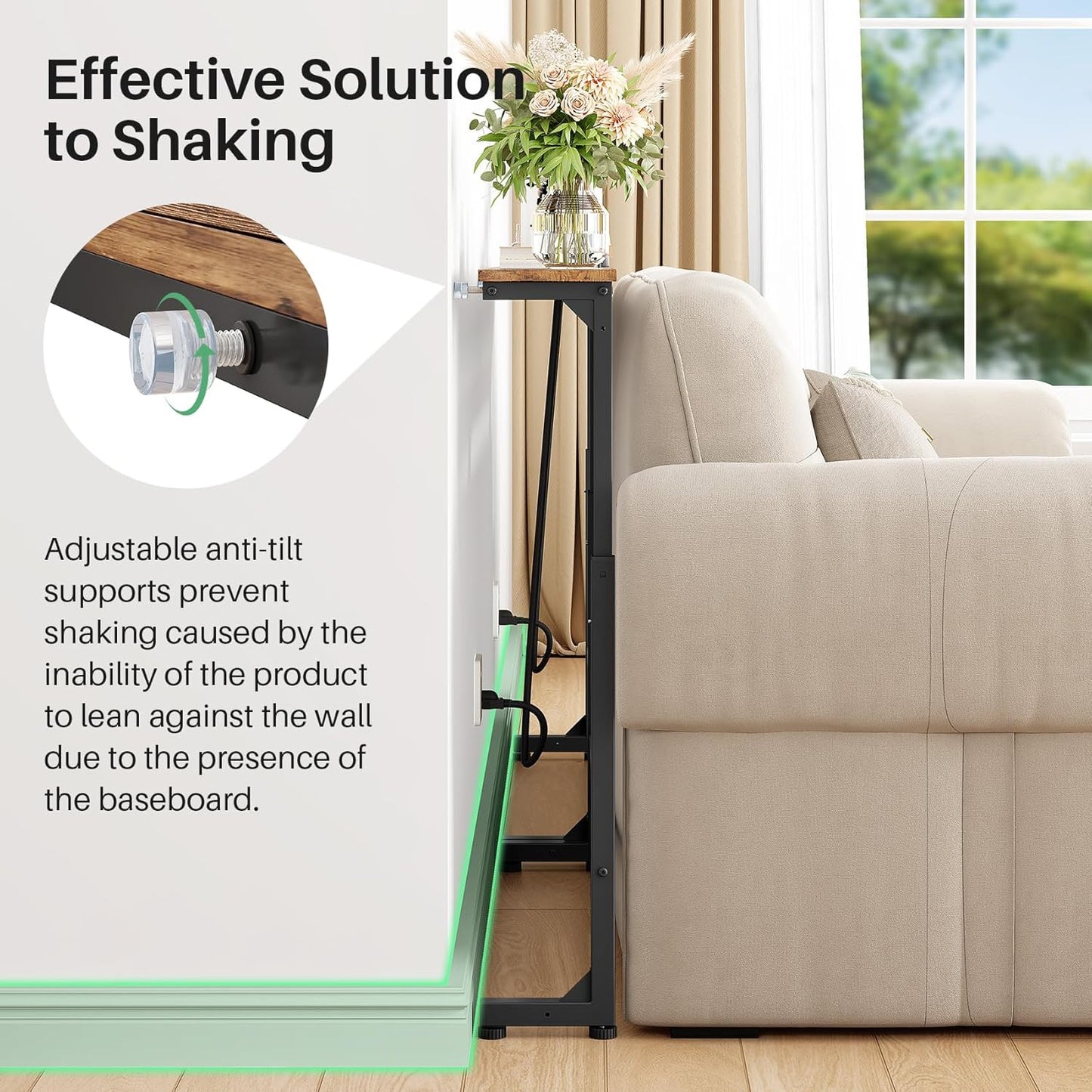 Adjustable Height Narrow Sofa Table with Charging Station & Modular Design
