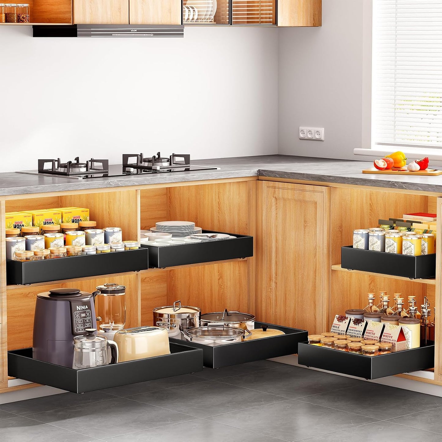 Heavy Duty Full-Extension Slide Out Cabinet Organizer with Nano Adhesive
