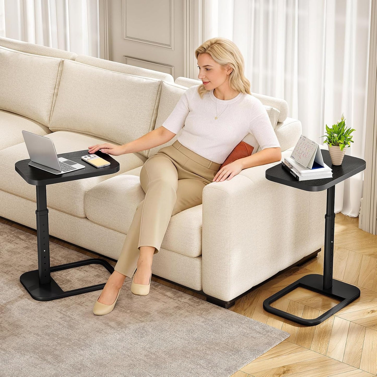 Adjustable Height C-Shaped End Table & Sliding TV Tray Couch Table