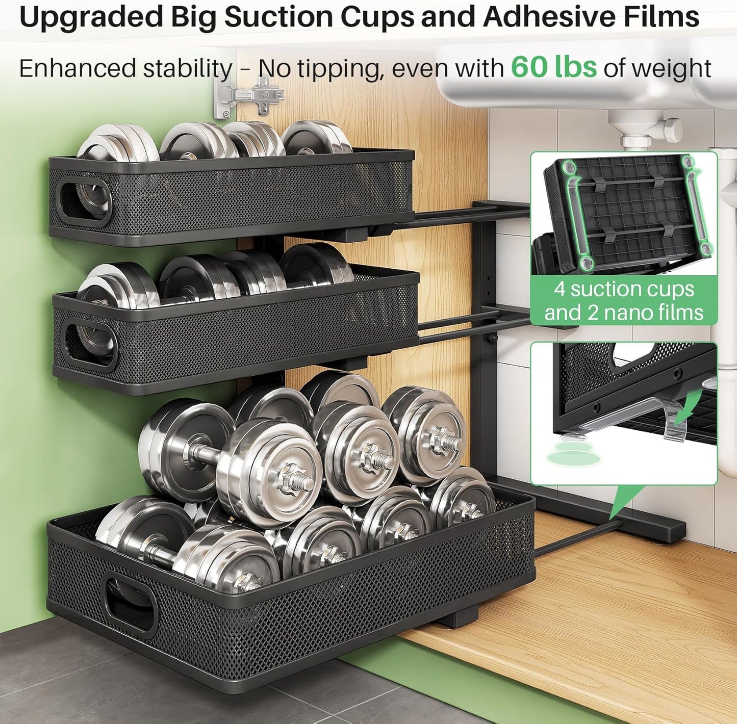 3-Tier Height Adjustable Slide Out Under Sink Organizer & Cabinet Storage