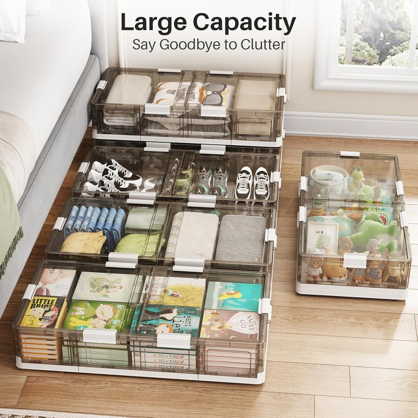 Foldable & Stackable Plastic Under Bed Storage Containers with Wheels