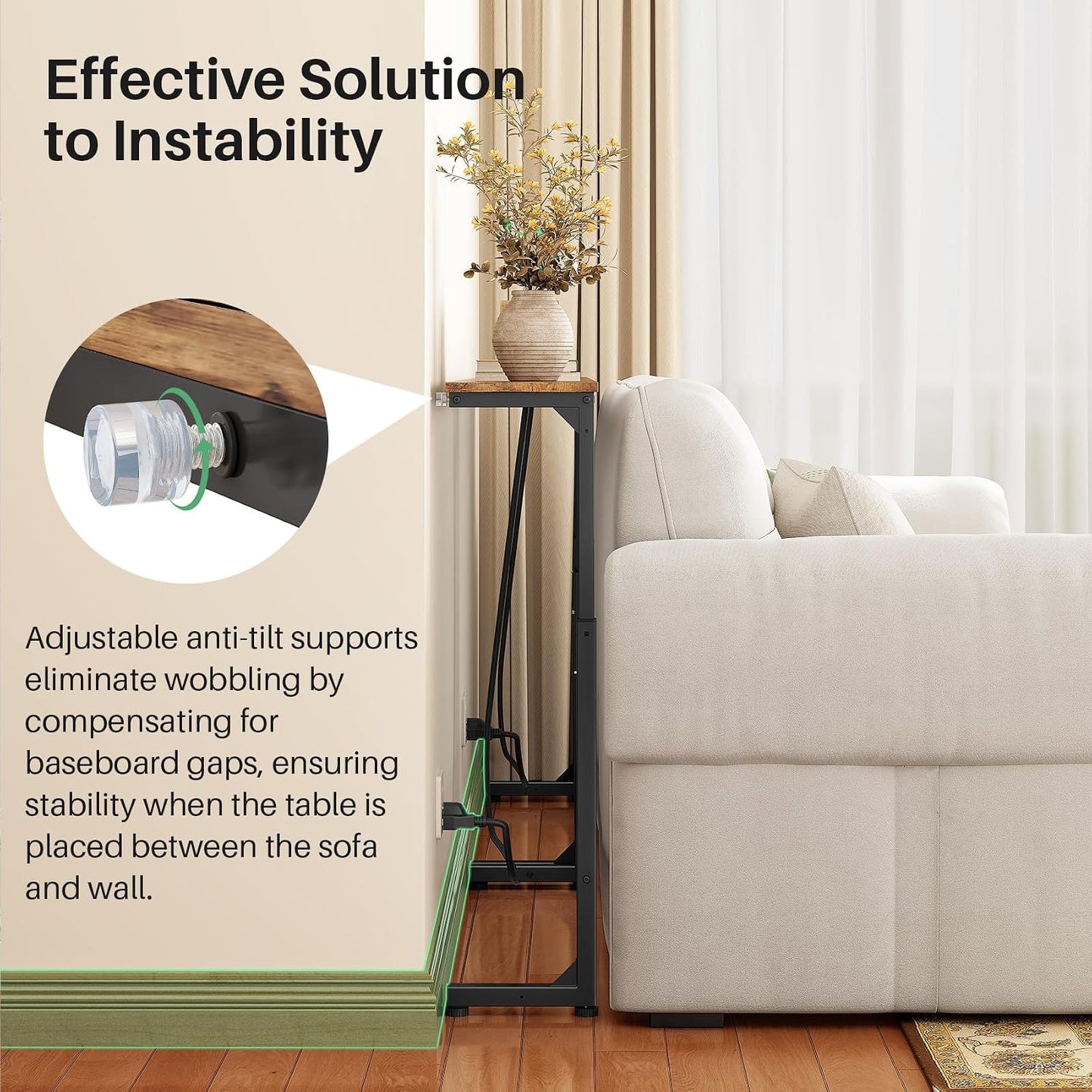 Adjustable Height Narrow Sofa Table with Charging Station & Modular Design