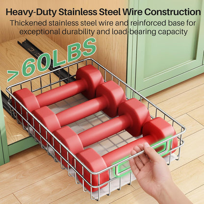 Stainless Steel Slide Out Cabinet Organizer with Silent Full-Extension Drawer