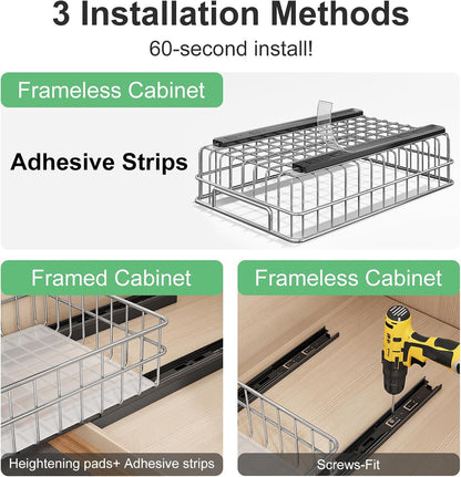 Stainless Steel Slide Out Cabinet Organizer with Silent Full-Extension Drawer