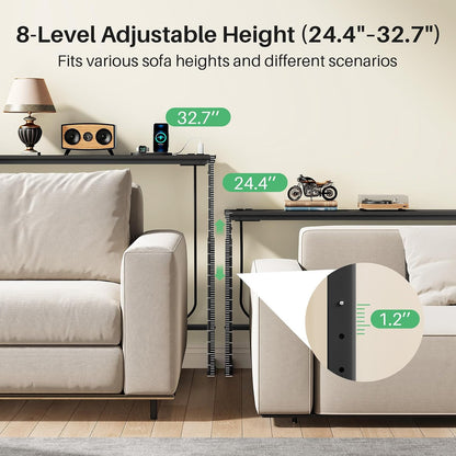 Adjustable Height Narrow Sofa Table with Charging Station & Modular Design