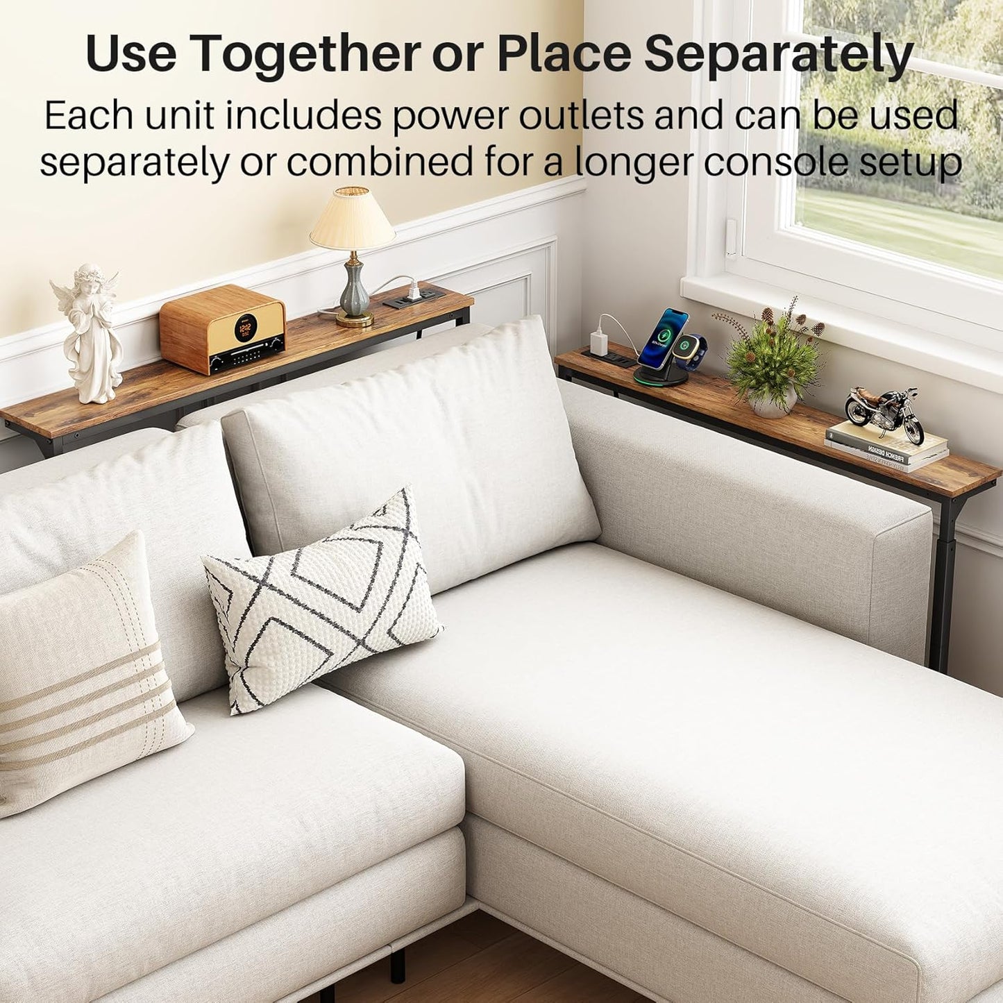 Adjustable Height Behind Couch Table & Narrow Split Console Table