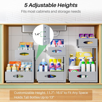 2-Tier L-Shaped Adjustable Height Under Sink Organizer & Cabinet Storage