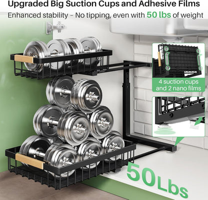 Under Sink Organizer, Metal 2-Tier, Slide out Shelf for Kitchen Bathroom Pantry Closet Organization Rack