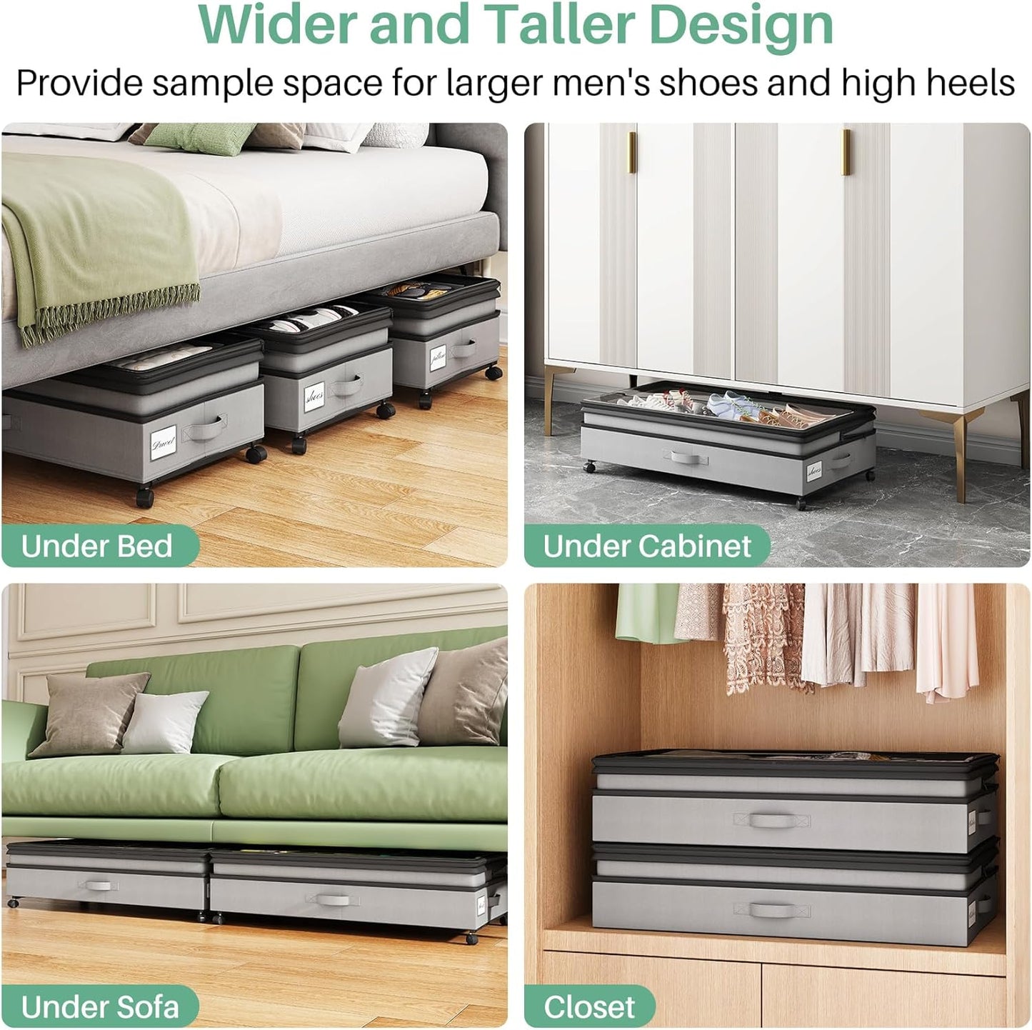 Height-Adjustable Under Bed Storage Containers with Wheels
