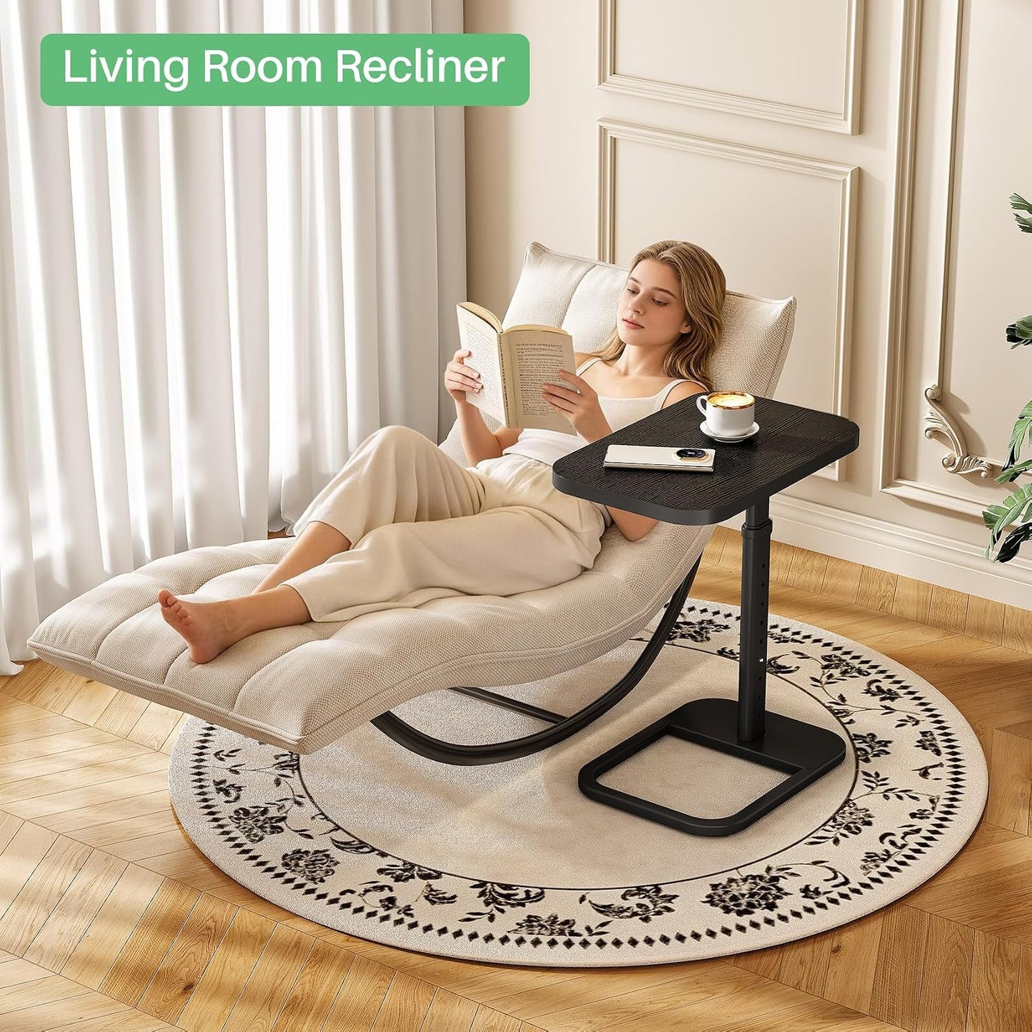 Adjustable Height C-Shaped End Table & Sliding TV Tray Couch Table