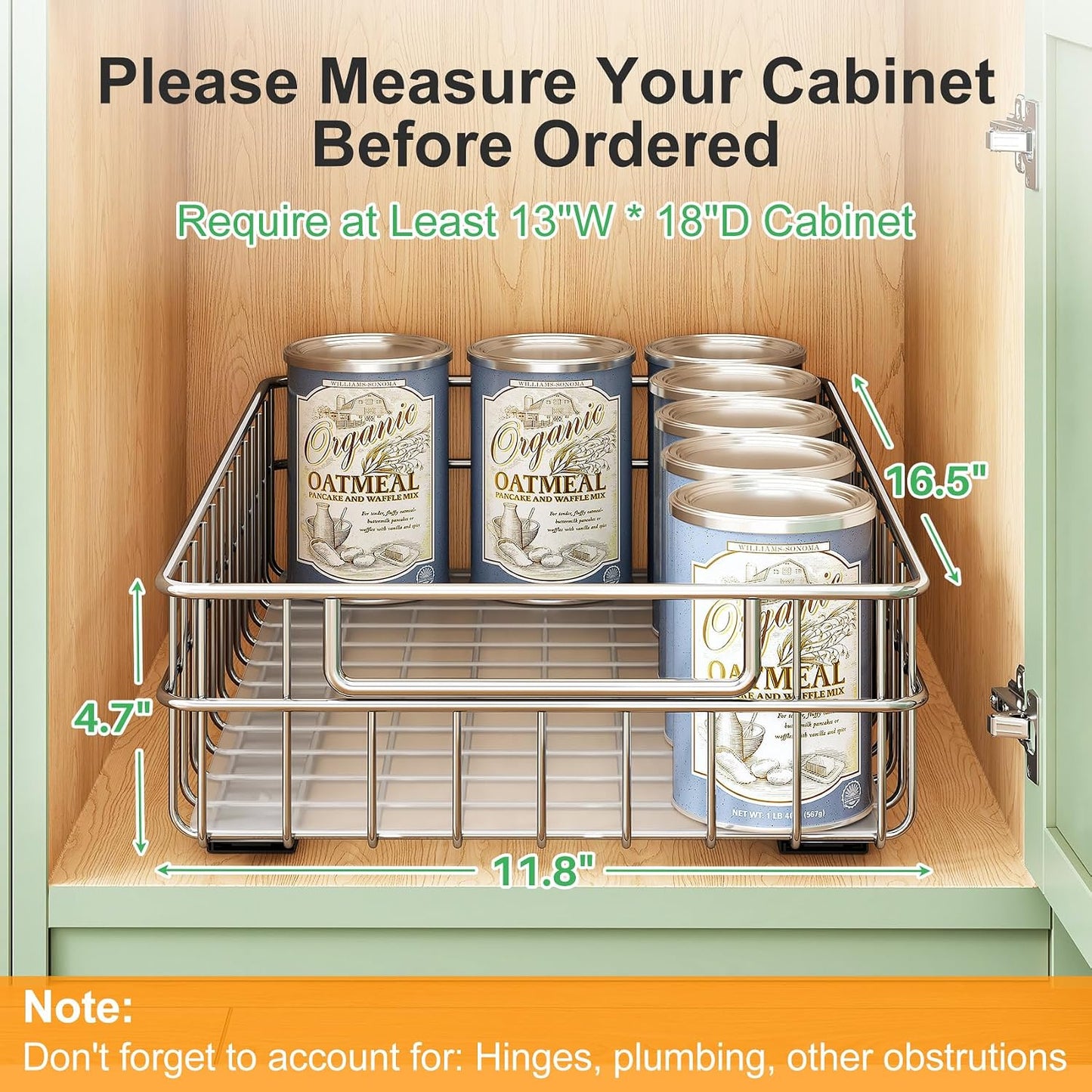 Stainless Steel Slide Out Cabinet Organizer with Silent Full-Extension Drawer