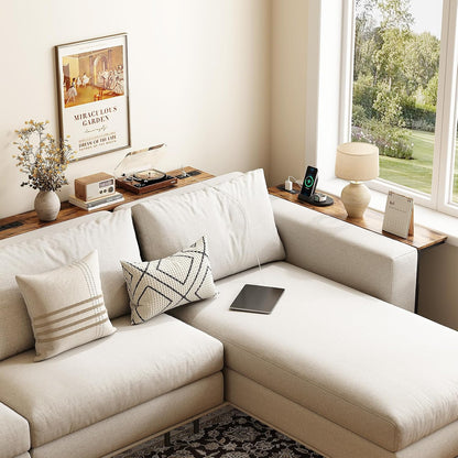 Adjustable Height Narrow Sofa Table with Charging Station & Modular Design