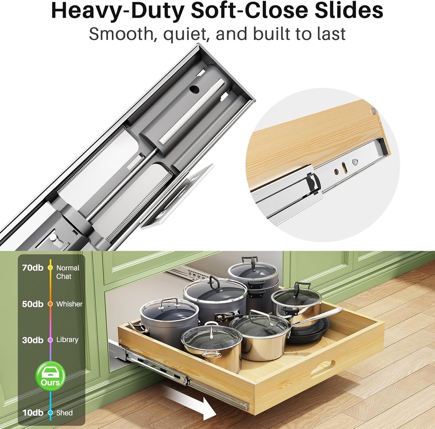 Soft Close Wooden Pull Out Cabinet Organizer for Pots and Pans