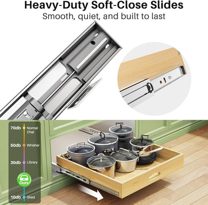Soft Close Wooden Pull Out Cabinet Organizer for Pots and Pans