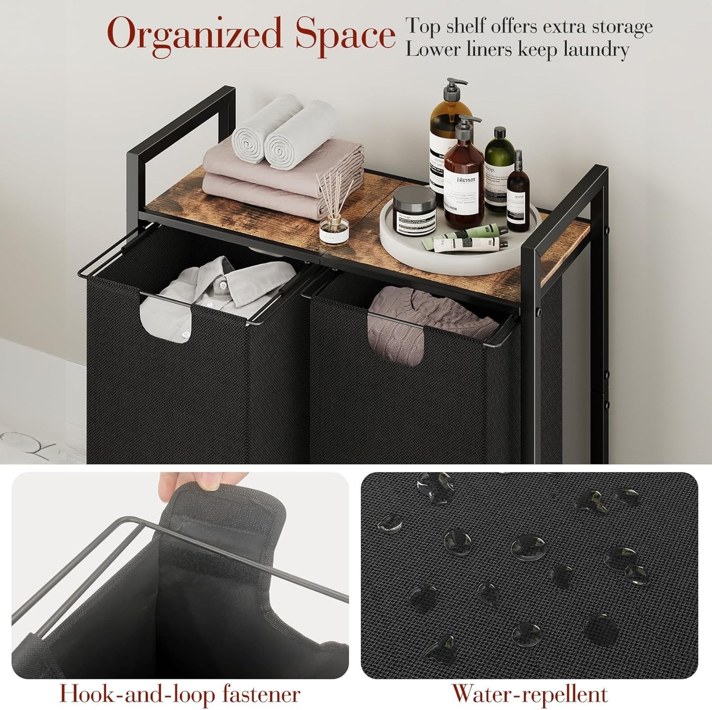 Laundry Hamper Organizer with Storage Shelf & Pull Out Bags