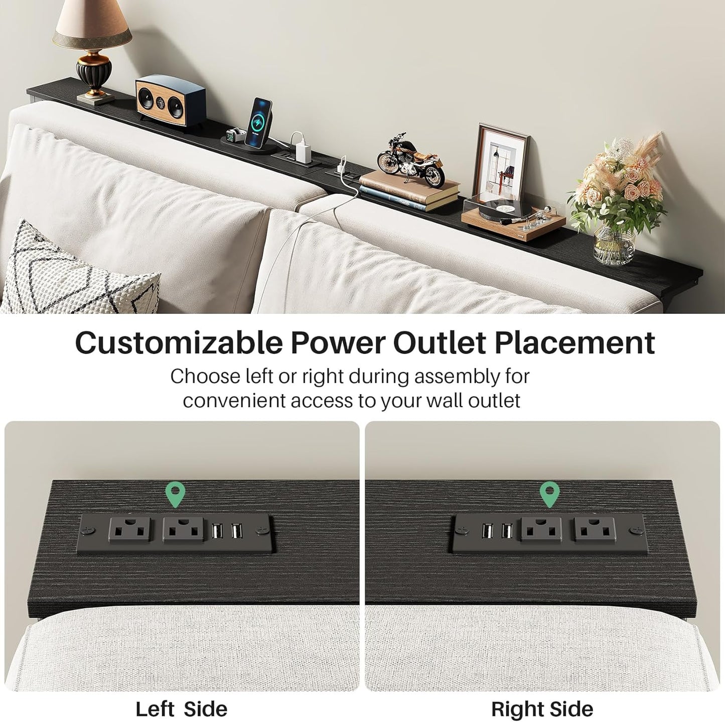 Adjustable Height Narrow Sofa Table with Charging Station & Modular Design