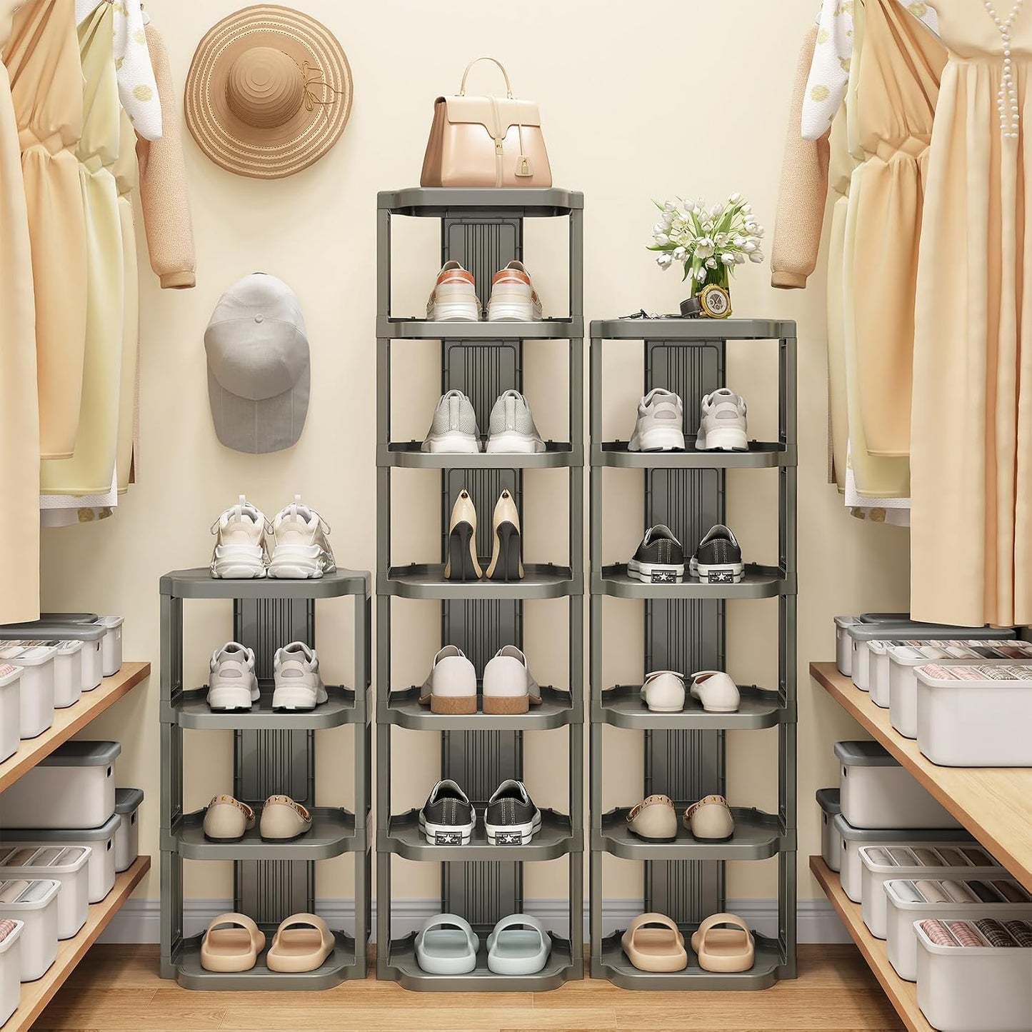 Vertical Stackable Shoe Rack & Narrow Closet Storage Organizer