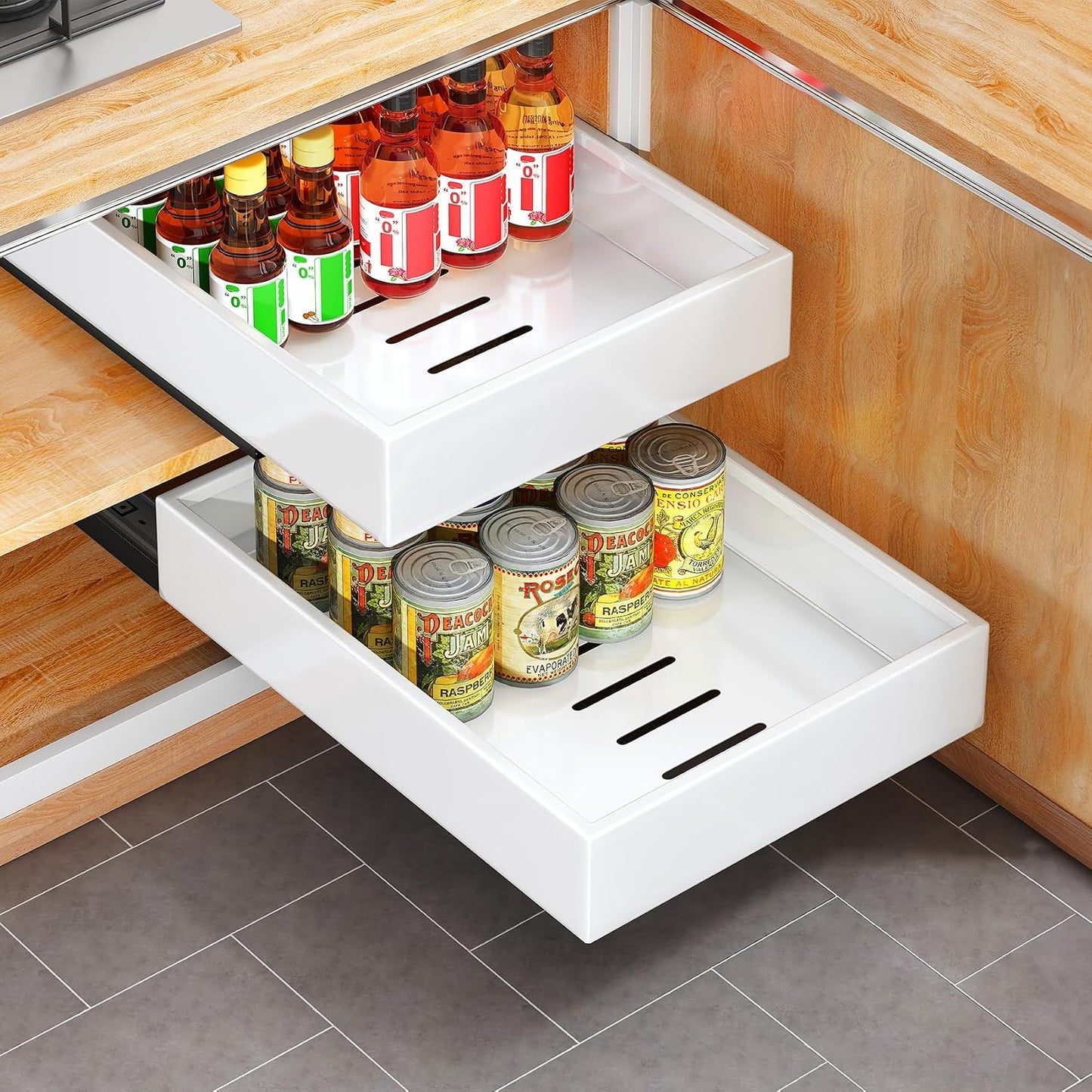 Heavy Duty Full-Extension Slide Out Cabinet Organizer with Nano Adhesive