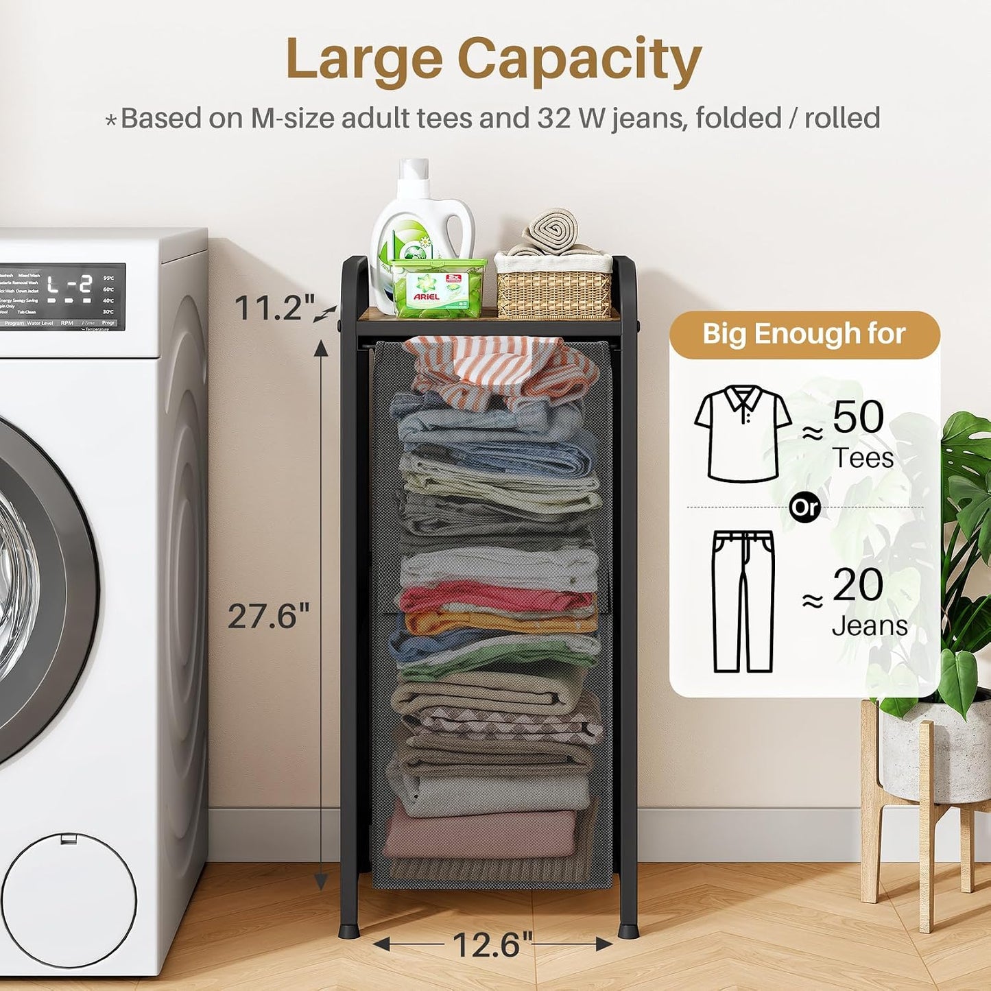 Laundry Hamper Organizer with Storage Shelf & Pull Out Bags