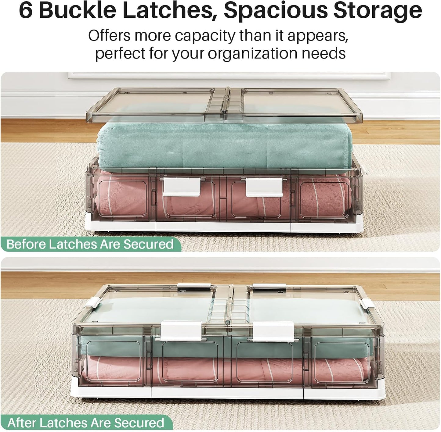Foldable & Stackable Plastic Under Bed Storage Containers with Wheels