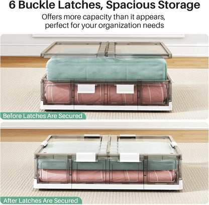 Foldable & Stackable Plastic Under Bed Storage Containers with Wheels