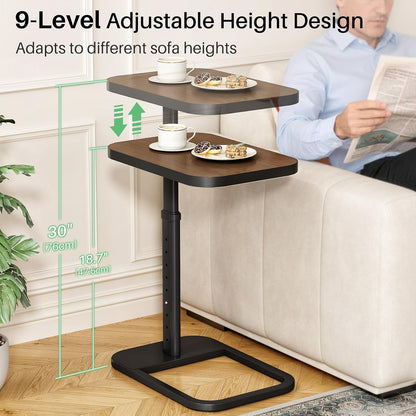 Adjustable Height C-Shaped End Table & Sliding TV Tray Couch Table
