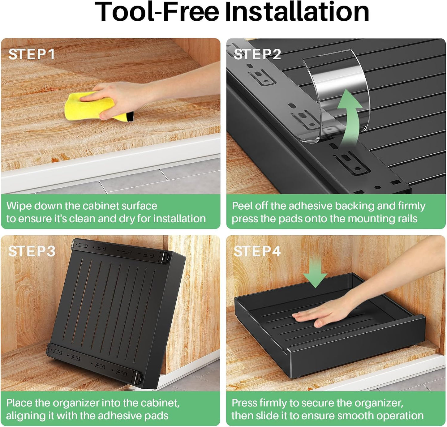Heavy Duty Full-Extension Slide Out Cabinet Organizer with Nano Adhesive