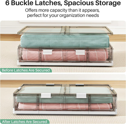 Foldable & Stackable Plastic Under Bed Storage Containers with Wheels