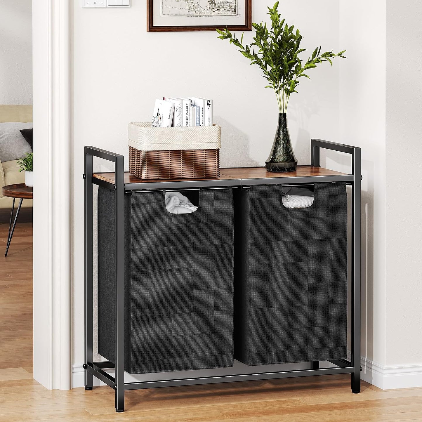 Laundry Hamper Organizer with Storage Shelf & Pull Out Bags