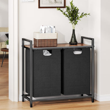 Laundry Hamper Organizer with Storage Shelf & Pull Out Bags